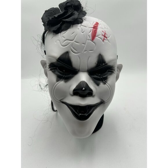 Halloween Scary Killer Clown Mask With Mini Flower Hat Adult Plastic Mask - Picture 1 of 7